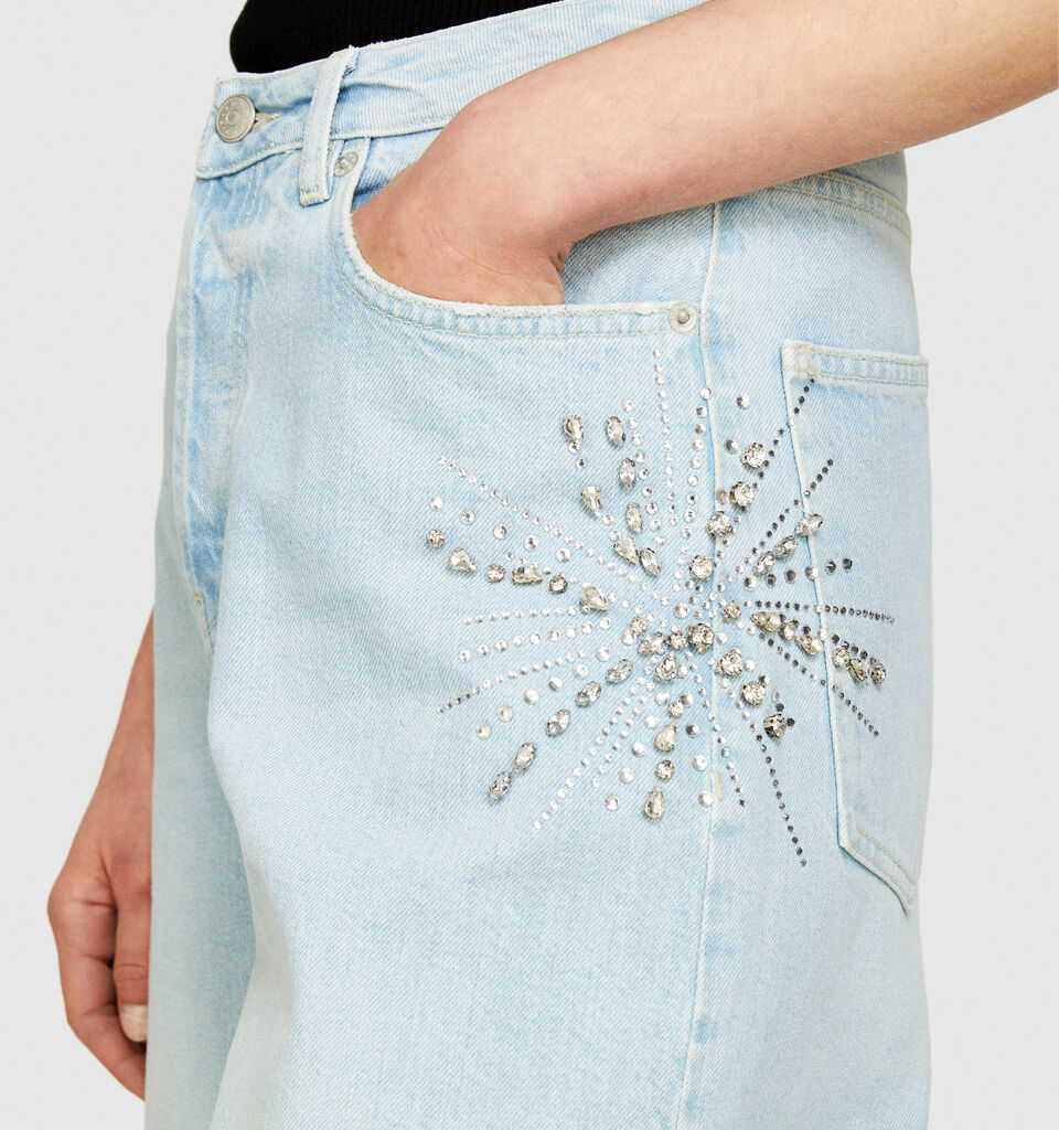 Barrel fit jeans with embroidery - women's carrot fit jeans - Light Blue | Sisley image number 5